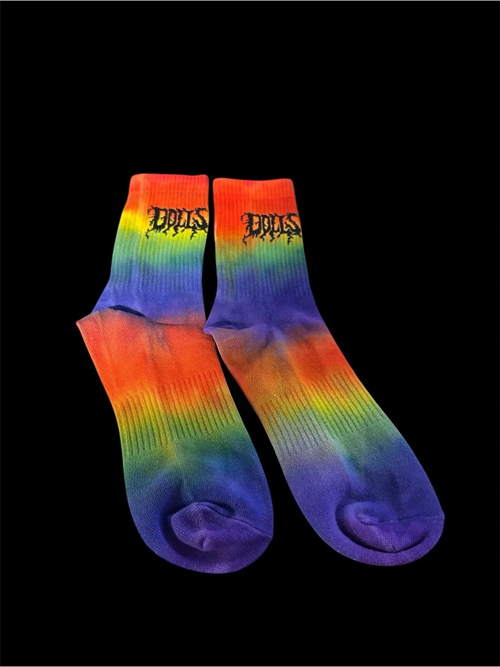 Dolls Kill Rainbow Tie-Dye Crew Socks - Red Orange Yellow Green Blue Purple